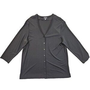 August Max Button-Up Blouse Women's Size 5 Black Stretch Long Sleeve Classic EUC